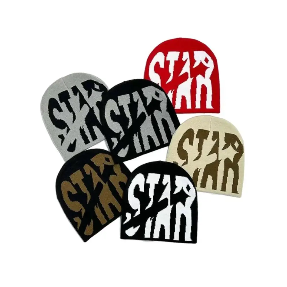 Unisex Y2K Jacquard Knit Beanie Hat, Letter Design Streetwear Style, Warm Outdoor Sports Cap for Fall and Winter, Fashion, Knitted