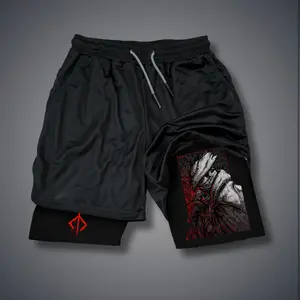 Bloodborne Game 80s 90s Double-Layer Sports Shorts Graphic Shorts Black Camo Streetwear Shorts Men Outfits Men Vacation Outfits Shorts