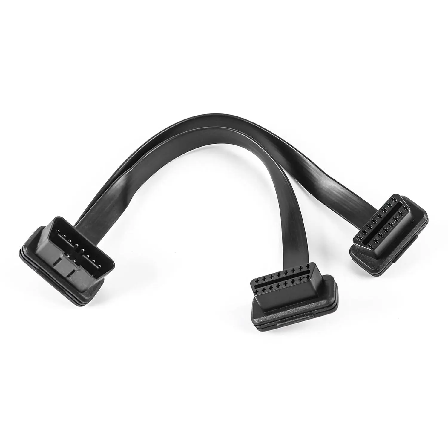 1pcs Space-Saving Low-Profile OBD2 Male to 2pcs OBD2 Female Split Cable with Flexible 26AWG Thick Ribbon Wire, 16-Pin 1ft/30cm for Code Readers, Split Connection Support