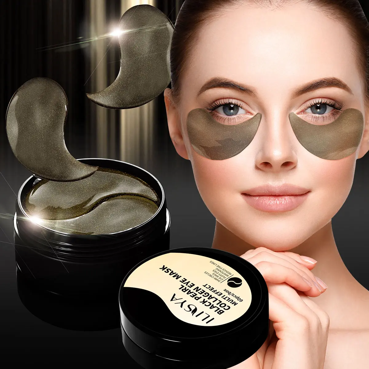 60 pieces of ILISYA Black Pearl collagen eye mask, containing nutrients such as Asiaticum and collagen, deeply hydrating and moisturizing, making the skin look better, the whole face can be used, the perfect choice for men and women