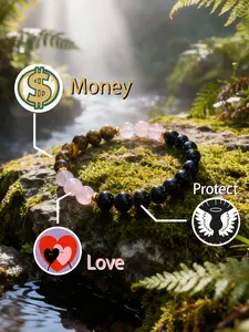 Obsidian Tiger Eye Rose Quartz Crystal Natural Stone Bracelet, Triple Energy Protection, Wealth Attraction, Confidence Boost, Handmade Jewelry