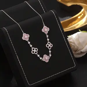 Lucky Clover Jewelry 4-Piece Set - Silver-Plated Dainty Necklace Bracelet Ring & Ear Studs with Sparkling Cubic Zirconia - Elegant Fashion Accessory for Women - Perfect for Daily Wear Birthdays Valentine's Day & Party