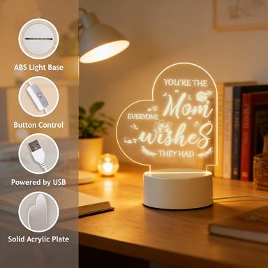 You're The Mom Everyone Wishes They Had Heart Shaped 2D Acrylic LED Night Light, Warm White USB Powered Bedside Desk Lamp, Best Mother's Day Birthday Gift for Mom, Bedroom Living Room Home Decor Nightlight