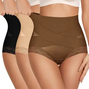 Morelect Women’s High-Waist Everyday Panties, 1/3 pcs, Invisible Lace Trim Edge, Lightweight High-Stretch Underwear, Fashion Cross Design Briefs for Summer, Soft Breathable Fit