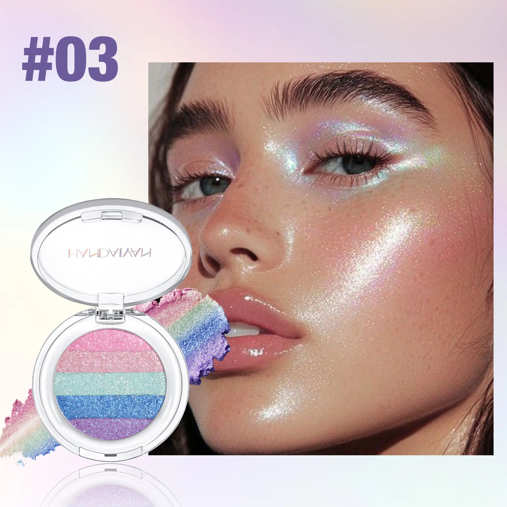 5 Color Eyeshadow Palette, Chameleon Blue Matte & Glitter Effect, Heart Compact Travel Gift Set, Perfect for Halloween Christmas