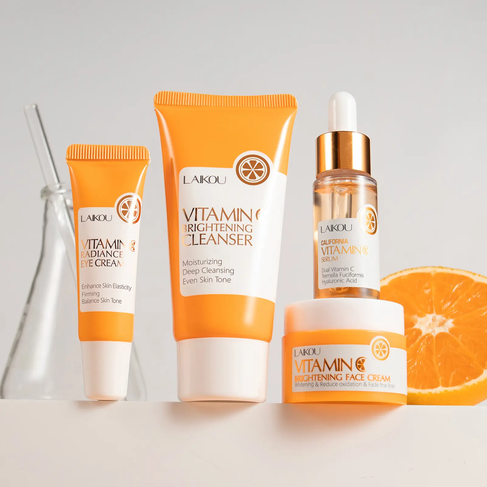 AIKOU Vitamin C Skin Care, Skin Care Set with Cleanser, Serum, Eye Cream, Face Cream for Women Teen Girls Mom Daughter Mother's Day Christmas Birthday Beginner Kit TSA-friendly 4pcs
