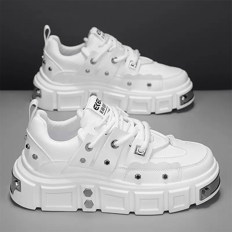 (New)Men's Height-Increasing Chunky Sneakers - Thick Soled Platform, Breathable Upper, Cushioned Lace-Up Training & Gym Shoes - Rubber Outsole for Casual Wear & Instant Natural Height Boost, Chunky Sneaker, Thick Soled Sneakers