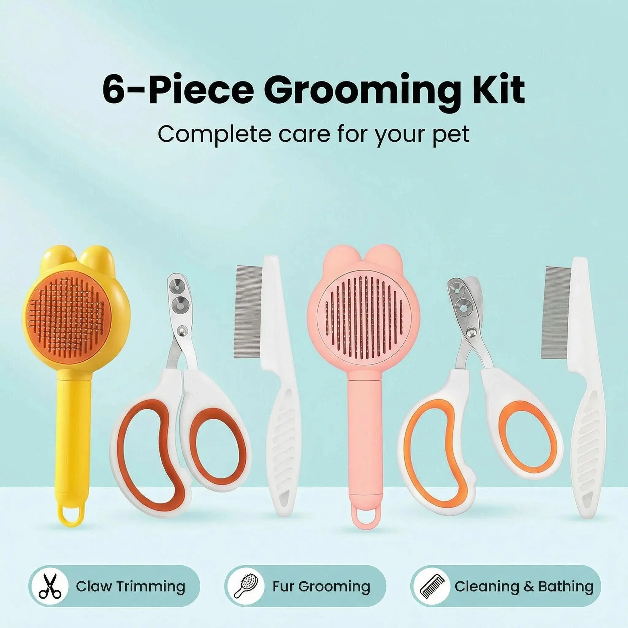 Complete Cat Grooming Kit, Self-Cleaning Slicker Brush, Cat Nail ...