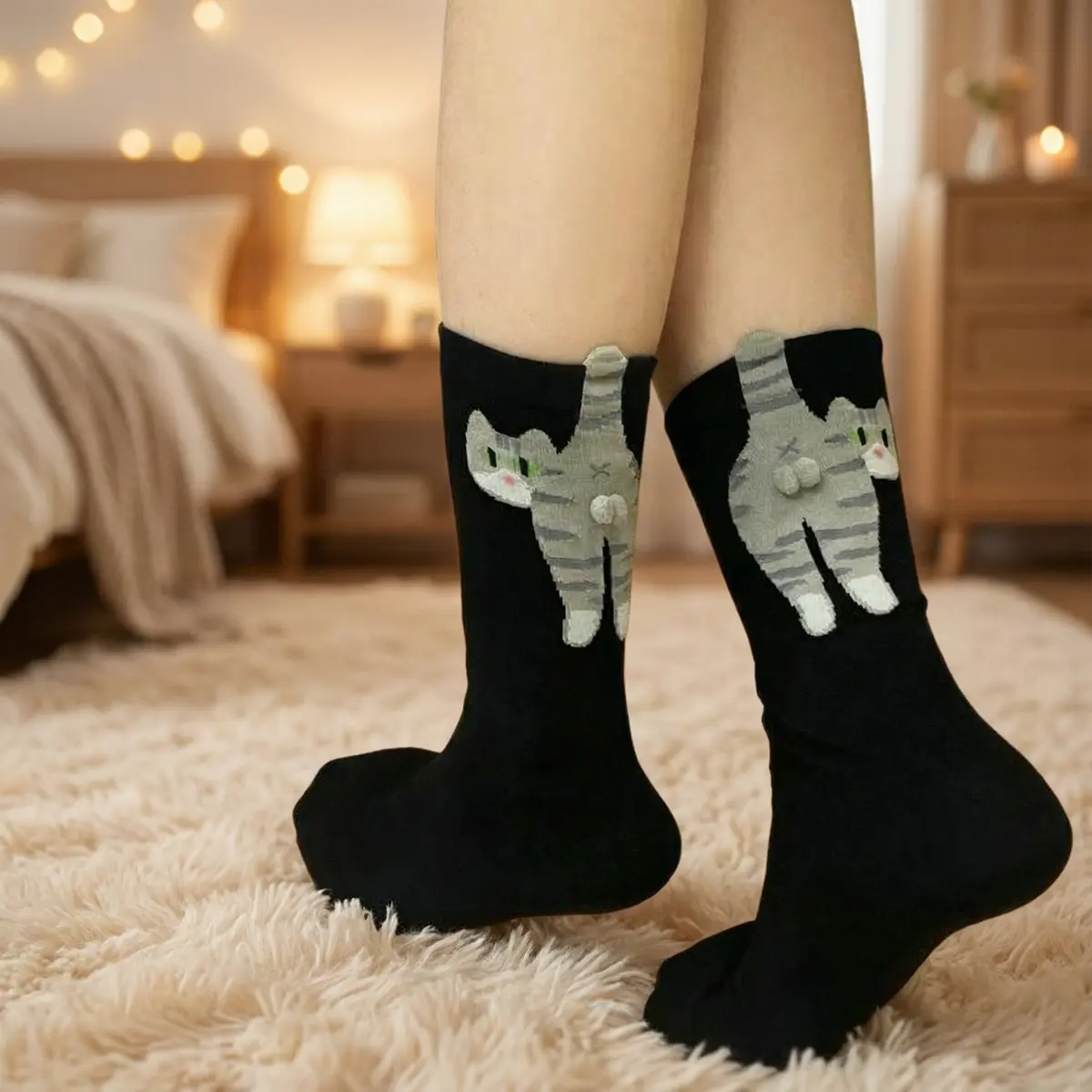 2 Pairs Cute Cat Ball Mid-Calf Socks, Adorable Kitten Design, Comfortable and Stylish, Perfect for Casual Wear, Women's Fashion Accessories Winter Womenswear