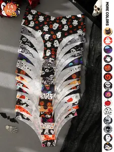 Halloween themed set of 14 ladies' panties, featuring pumpkin skull ghost print patterns, low-rise scalloped triangular panties, suitable for everyday wear, designed for the autumn and winter festive atmosphere, Fashion Comfy Underwear