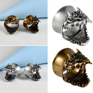 New  Faucet Auricle, Personalized Hollow Double Horn Ear Expansion Integrated Puncture Copper Ear Earrings