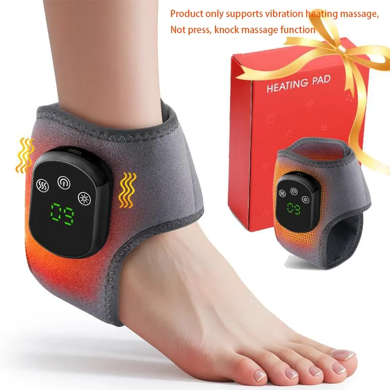 Foot Ankle Massager Ankle Heating Pad Cordless Adjustable, 5 Modes Heating & 3 Modes Vibration Foot Warmer, Universal for Both Left and Right Foot Massager for Women & Men, USB Rechargeable Massagers