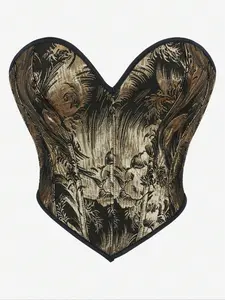 Elegant Gold Woven Jacquard Printed Corset Top, Underwear, Womenswear, Heart Neckline, Adjustable Back Strap, Perfect for Parties & Photoshoots, All Seasons Wear