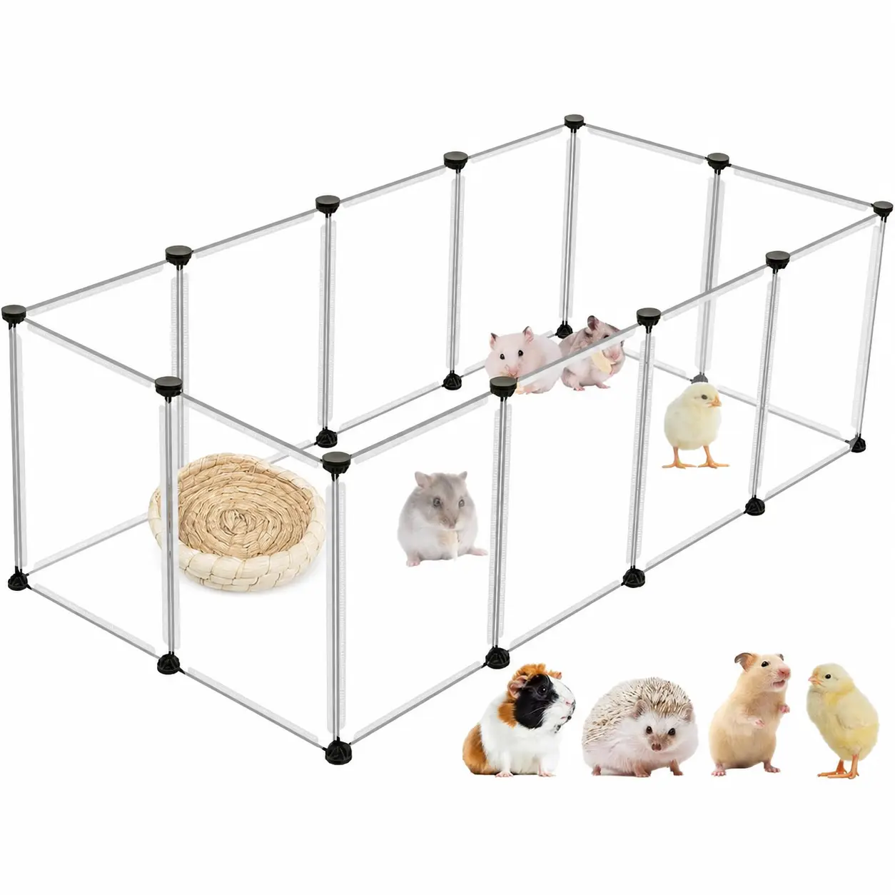 12-Panel Clear Small Animal Playpen, 48 x 24 x 16-Inch DIY Portable Plastic Enclosure for Guinea Pigs, Rabbits, Hamsters, Hedgehogs and Ferrets