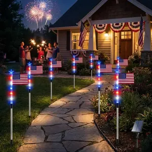 8-Piece Flag Light Set 4th of July Decorations 8 Lighting Modes 8-in-1 American Flag Solar Lights for Memorial Day Independence Day Pathway Garden Yard Decorations Red White Blue Hues,summervibes