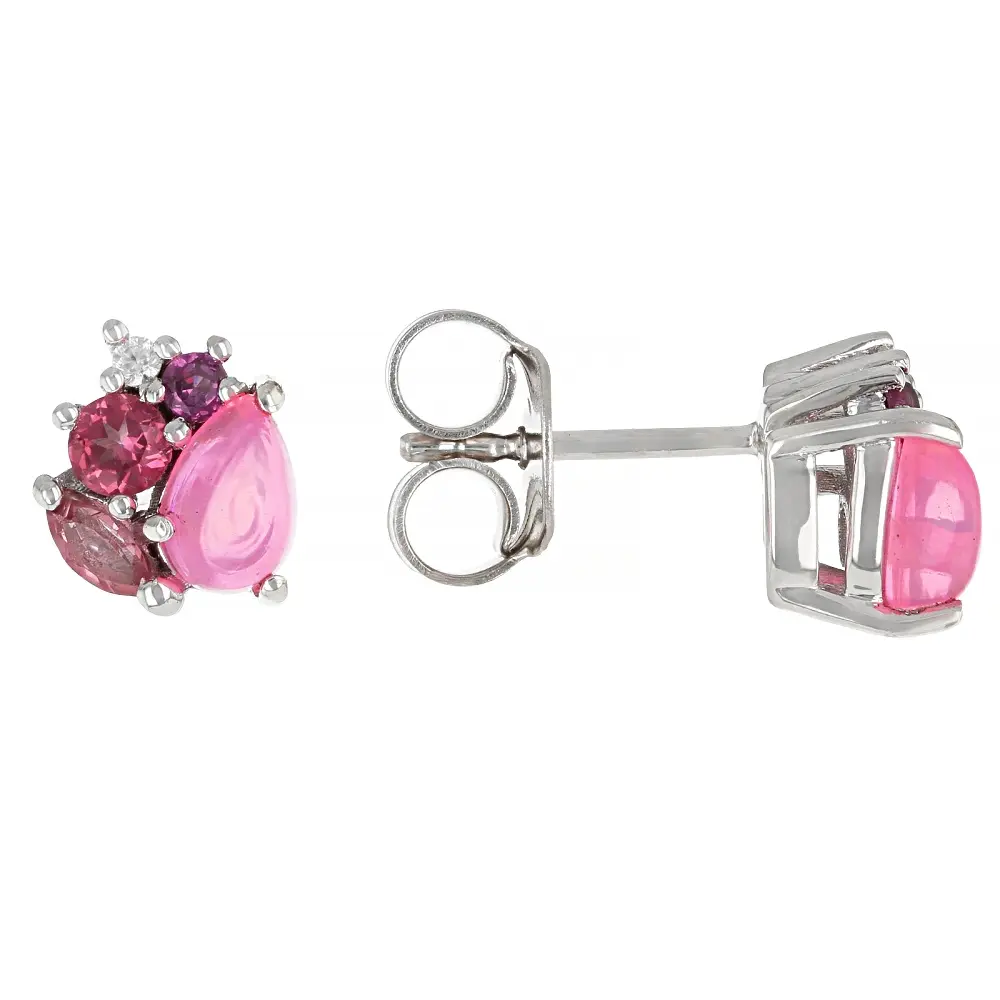 JTV Pink Ethiopian Opal & Multi-Gemstone Set Earring Pair, Rhodium-Plated Over Sterling Silver, 0.92tw Natural Crystal Earrings