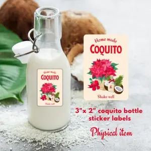 Coquito Bottle Stickers - Decorative Labels for Beverages. 12 stickers for $10 Seasonal Perfect