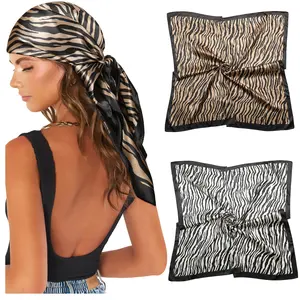 AWAYTR Square 35” Large Satin Head Scarf Silk-Like Elegant Printing Head Scarves Fashionable Square Satin Hair Scarf Bandana for Women 2Pcs/Set