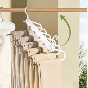 6-Layer Stainless Steel Folding Pants Hanger, Space-Saving Home Organizer with 65mm Wide Spacing, Anti-Slip Multifunctional Rack for Jeans Trousers
