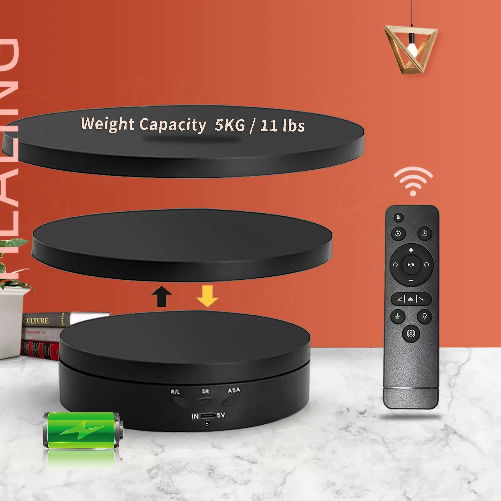 Electric Turntable, 360° Shooting Turntable with 3 Display Plates, Rotation Speed and Angle Adjustable Display Turntable for Photography, Video, Live Product Display, Display Holder, Rotating Holder