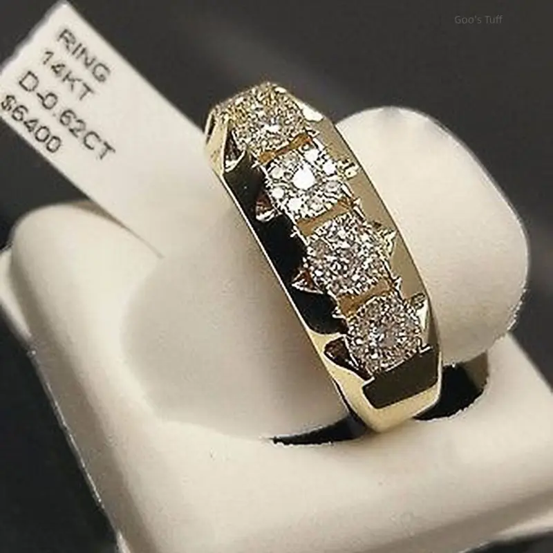 Women's 14K Gold-Plated Micro Pave Simulated Diamond Thin Bar Fashion Ring, Costume Jewelry for Engagement, Wedding, Daily Wear