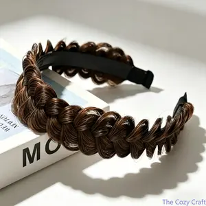 2026 New Hand Braided Fishbone Braid Wig Headband, Real Hair Fluffy High Crown Twist Braided Hair Hoop for Women Hairstyling