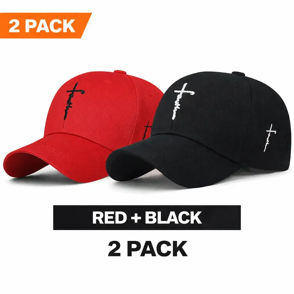 Unisex 2-Pack Christian Cross Design Faith Cap - Easter Gift, Comfortable, Adjustable, 1 Size Fits Most, Sports & Outdoor Accessory Hat