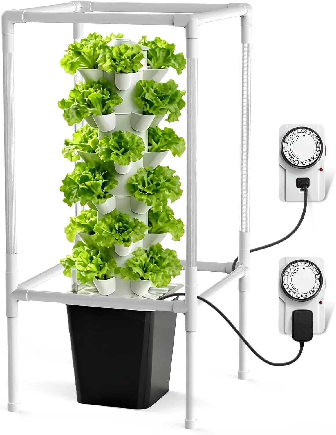 JESLED Self-Watering Hydroponic Tower Kit, 6-Tier 30-Pod Indoor System with Full Spec LED Grow Lights, Dual Auto Timers, Water Tank & Ultra-Quiet Pump for Herbs, Veggies