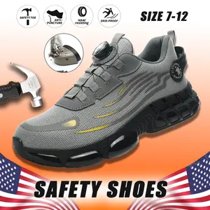 Wide Width Men's Breathable Mesh Work Sneakers Steel Toe Anti Slip Safety Durable Comfort Fit All Seasons Casual Striped Design Size 7-12