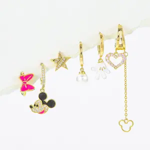 Disney Mickey Mouse Earrings Set of 5 Pairs - Valentine‘s Day Gift in Box, Cute Stud Hoop Dangle Jewelry for Women