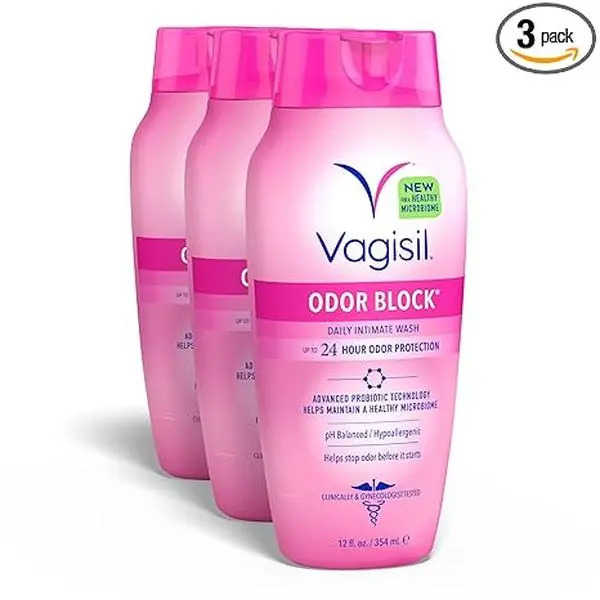 Vagisil Feminine Wash for Intimate Area Hygiene, Odor Block, Gynecologist Tested, Hypoallergenic, 12 oz, (Pack of 3)