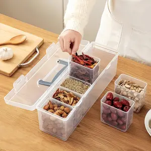 7pcs Large Storage Boxes Set, Multi-Sized Containers for Spices Snacks Grains, Stackable Reusable Transparent PP Material, Kitchen Organizer, Food Storage Container