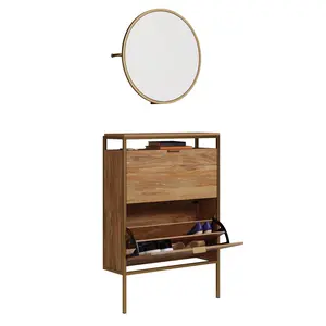 Sauder International Lux Wall-mounted Shoe Cabinet with Mirror - Wood & Metal Decorative Organiser with Flip Drawers & Tilt-out Doors for Entryway Storage