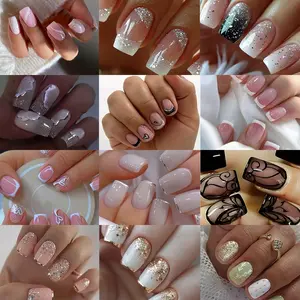 288pcs Short Square French Gold Glitter Press-On Nails, Perfect Fit False Nail Set, Easy to Wear, Ideal for Parties, Dancing, Daily Use, Handmade Press On