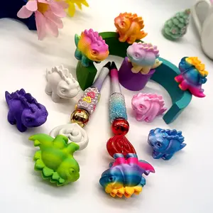 7pcs Mixed Color Gradient Dinosaur Multicolor Spinosaurus Handmade 3D Printed Nylon Pla Vertical Hole Decorative Beads