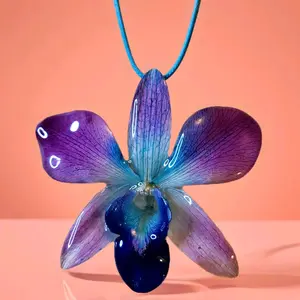 Real Orchid Necklace - Pendant with Purple Flower mixed colors