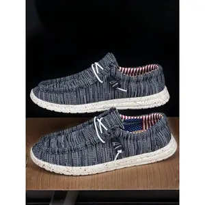 Men’s fashionable flag-print slip-on loafers, casual comfortable breathable boat shoes, fashionable sneakers for daily wear, boys’ fashion footwear