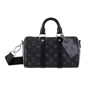 Louis Vuitton Keepall 25 Travel Bag for Men – Black and Gray Monogram Coated Canvas with Leather Trim
