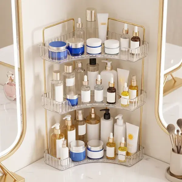 Transparent Bathroom Countertop Corner Storage Rack - 2-3 Layer, Durable Home Organizer for Dressing Tables, Cosmetic & Skincare Display Holder counter multi-layer shelf 3-tier bathroom counter organizer mobile organizador multifuncional