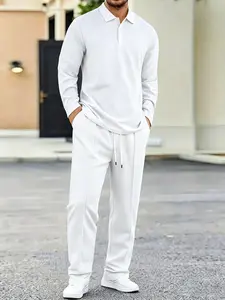 Men's 2-piece set: Long sleeved shirt and drawstring pants - refreshing, comfortable, breathable daily essentials