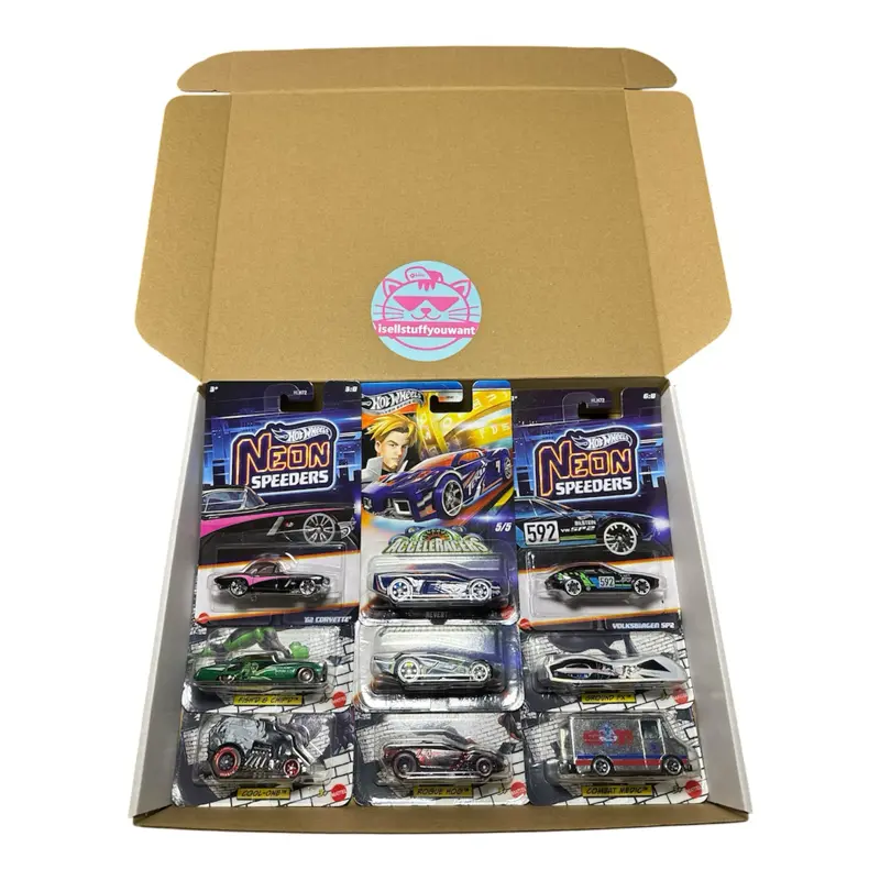 Hot Wheels Spider-Man Set Neon Speeders & Acceleracers Silver Series Hot 9-Pack Collectible Die-Cast Cars