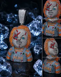 2351  Bloody Chucky Doll Pendant | Blinged-Out 3D Iced-Out Horror Statement Charm for Hip Hop Streetwear Vibe summerwins