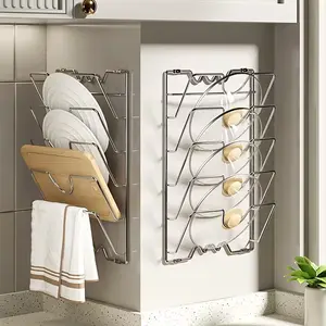 Durable Metal Hanging Pot Lid Storage Rack, Multi-Layer Wall Mount Kitchen Organizer, Space Saving Kitchen Accessory, Dish Racks for Home and Restaurant Use, Dish Drying Organiser