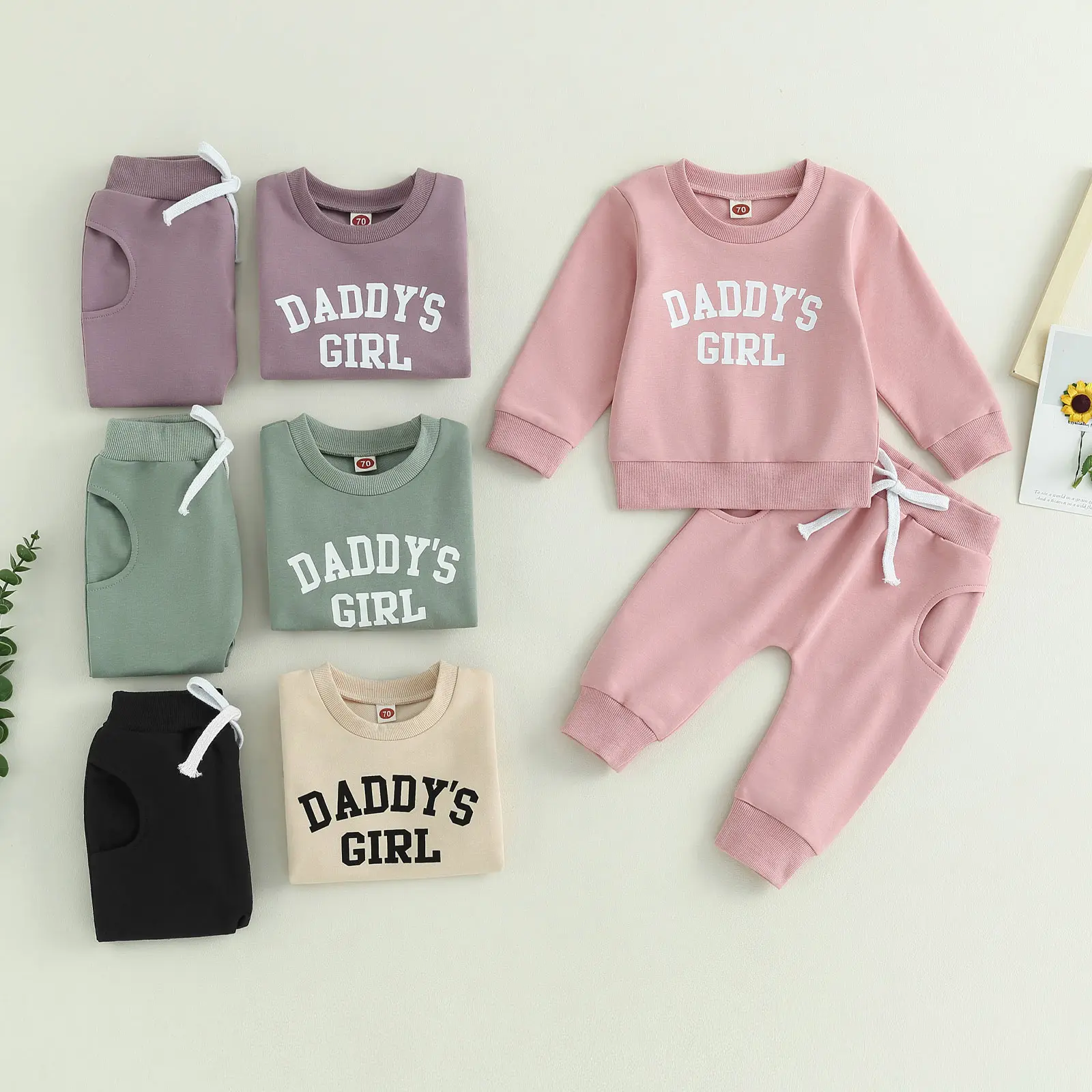 REDWOON Toddler Baby Girl Outfit Daddys Girl Clothes Long Sleeve Sweatshirt Pants Set 2 Piece Winter Baby Clothes 0-3 Years