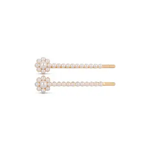 Pearl Flower Hair Pin Set | Gold Tone Floral Pearl Hair Clips | Elegant Bridal Hair Accessories for Women & Girls