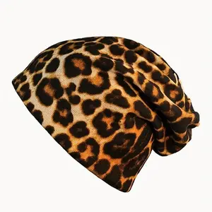 Women’s Boho-Inspired Digital Printed Leopard Beanie - Breathable Stretchy Lightweight Skull Cap for Travel, Yoga, Digital Printed Hat