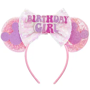 LYLIN Birthday Mouse Ears, Mouse Ears Headband for Women Girls, Pink Birthday Decorations Hair Accessories for Party