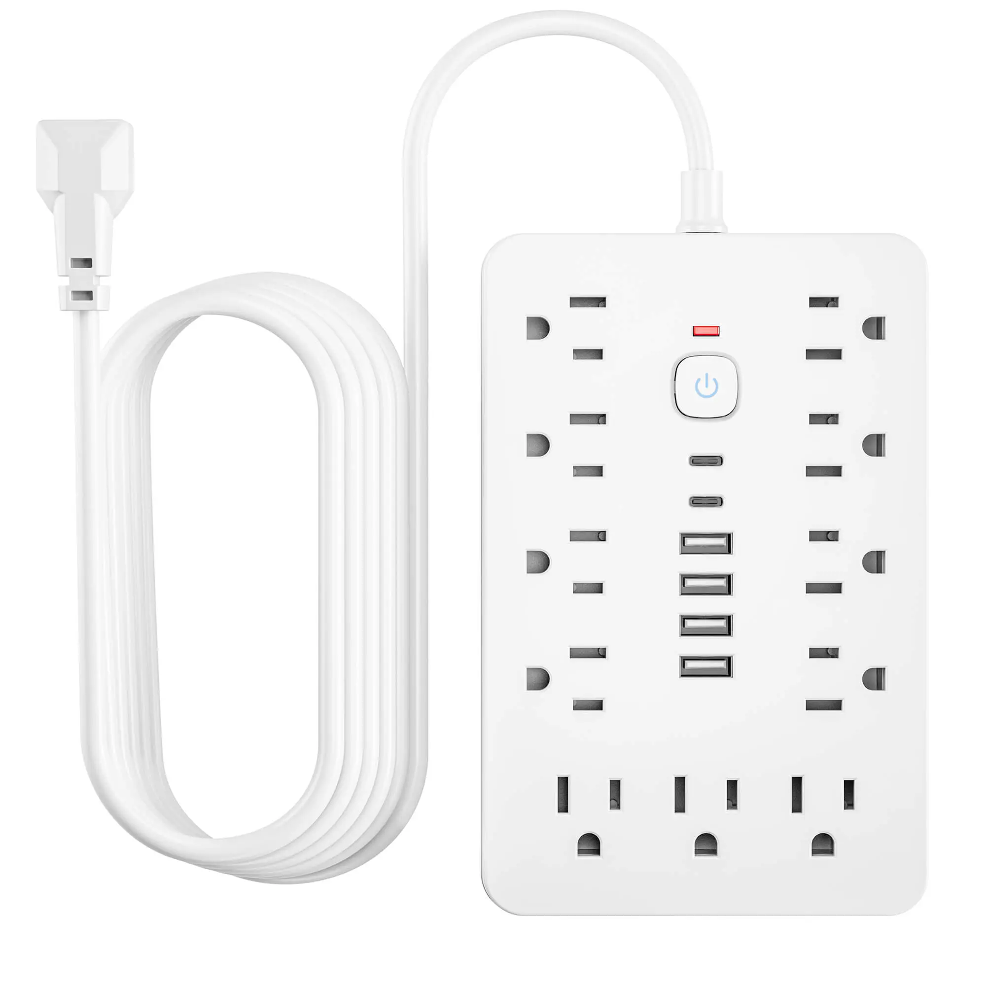 17-in-1 Surge Protected Power Strip Built In Cable, Type C Wired, USB C Compatible, 1 Count Wall Mountable Desktop Charging Station with 4 USB Charge Port, USB Output & 2 Type-C Ports, Suitable for Home, Office & Travel