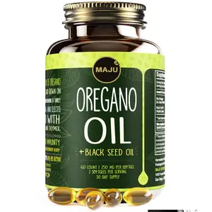 MAJU Oregano Oil Capsules (60ct) - 2-in-1 Blended Softgel, Oil of Oregano with Black Seed Oil, Edible Dietary Supplement for Seasonal Wellness, Immune Support, Minerals, Vitamins, Digestion Healthcare Fitness