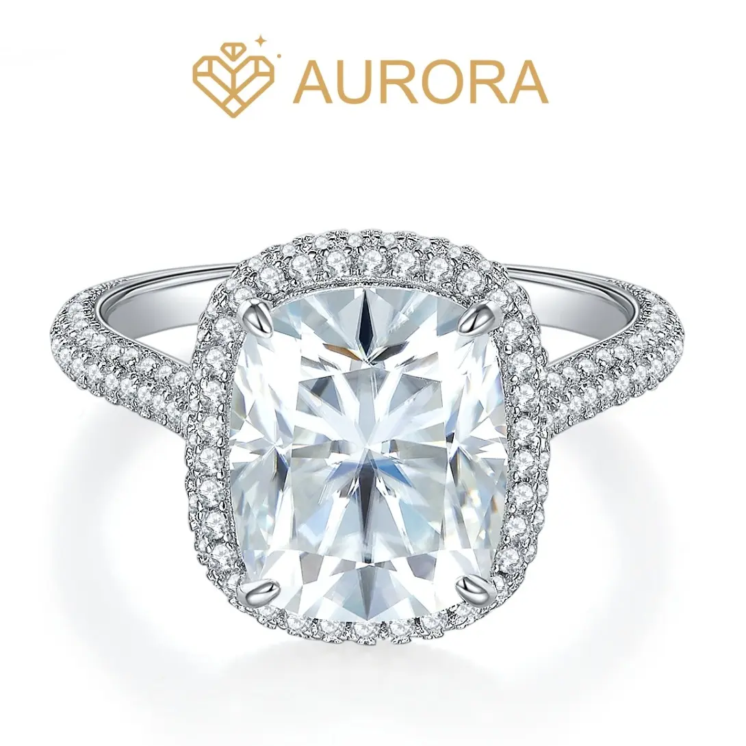 【#108 Rainbow】925 Sterling Silver Cushion Cut Moissanite Luxury Artificial Gemstone Ring, Elegant Engagement Ring, Bridal Wedding Band